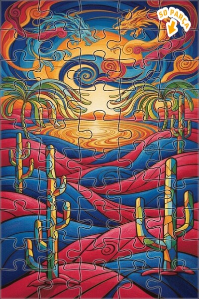 Teona Ahşap لوحة زيتية لغروب الشمس في الصحراء من سلسلة حروب التنين، لغز خشبي ...