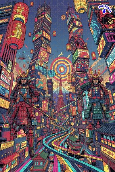 Teona Ahşap لغز خشبي مؤطر بطبقتين بمظهر لوحة زيتية لمدن الساموراي 600 قطعة 50×35