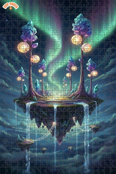 Teona Ahşap Mysterious Crystal Island Night Sky Double Layer Framed Wooden Pu...