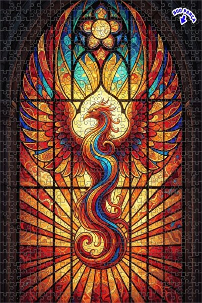 Teona Ahşap لغز خشبي مؤطر بطبقتين بتصميم فن الزجاج الملون في عصر النهضة لطائر...