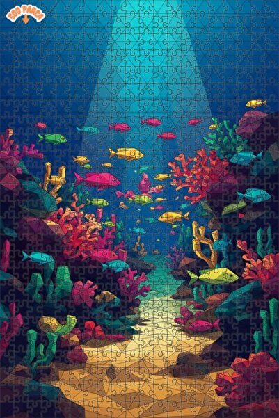 Teona Ahşap Colorful Undersea Fish Kawaii Looking Double Layer Framed Wooden ...