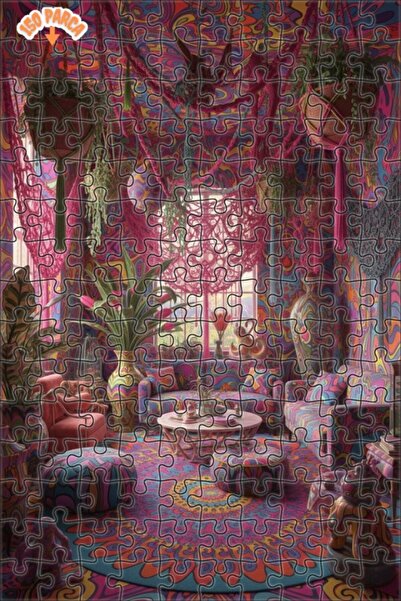 Teona Ahşap Psychedelic Dream Decoration Colorful Oil Painting Look Wooden Pu...