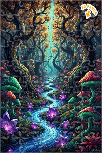 Teona Ahşap لغز خشبي مؤطر بطبقتين بمظهر لوحة زيتية لغابة سحرية ونهر كريستالي ...