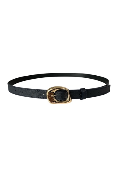 stravis Navy Blue Color Belt with Gold Asymmetric Buckle