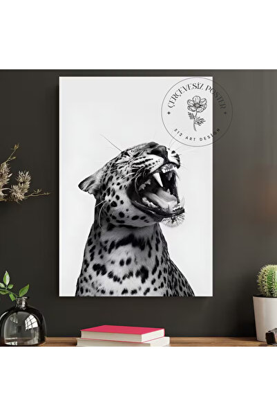 512 STORE Estetik Siyah Beyaz Leopar Duvar Dekor Ev Ofis Çerçevesiz Kuşe Kağı...