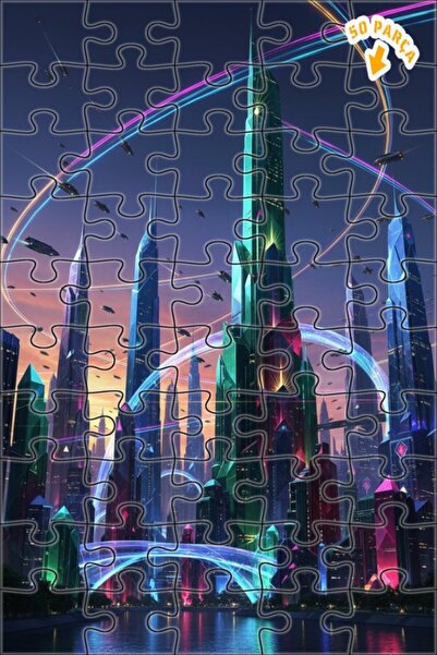 Teona Ahşap لغز خشبي بإطار مزدوج الطابق بتصميم مدينة كريستالية مستقبلية وفن ر...