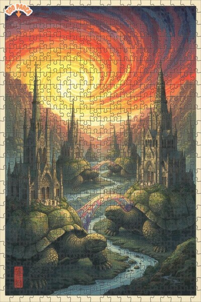 Teona Ahşap لغز خشبي بإطار مزدوج الطبقات بمظهر لوحة زيتية لمدن السلاحف الضخمة...