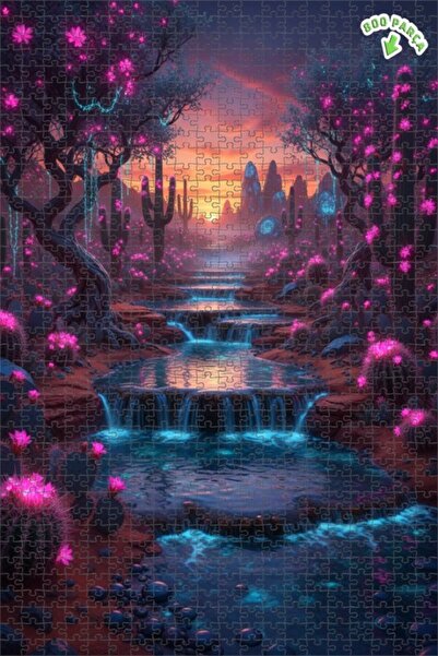 Teona Ahşap لغز فني بمنظر شلالات الصحراء السحرية بألوان مائية 800 قطعة 70×50