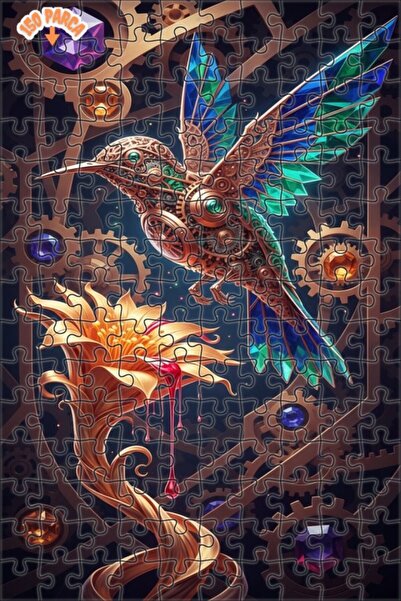 Teona Ahşap لغز خشبي ميكانيكي على شكل طائر الطنان والزهرة الذهبية بتصميم فني ...