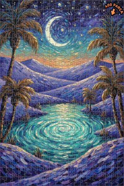 Teona Ahşap لغز خشبي بتصميم غابة النخيل الليلية السحرية بمظهر لوحة زيتية 400 ...