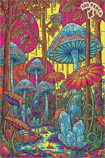 Teona Ahşap لغز فني على شكل غابة الفطر السحرية بمظهر الألوان المائية 100 قطعة...