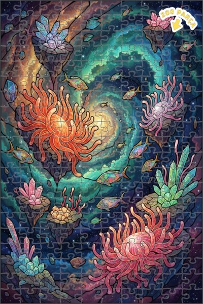 Teona Ahşap Galaxy Sea Creatures Double Layer Framed Wooden Puzzle 200 Pieces...