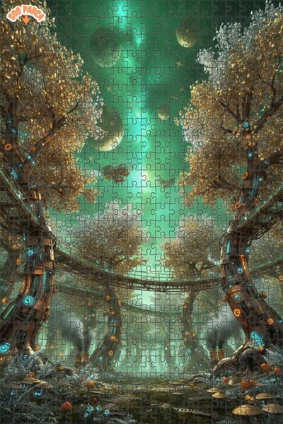 Teona Ahşap لغز خشبي بتصميم غابة الفضاء على طراز ستيمبانك بمظهر لوحة زيتية 50...