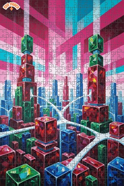 Teona Ahşap لغز خشبي بإطار ذو طابقين بمظهر لوحة زيتية لمنظر مدينة كريستالية 5...