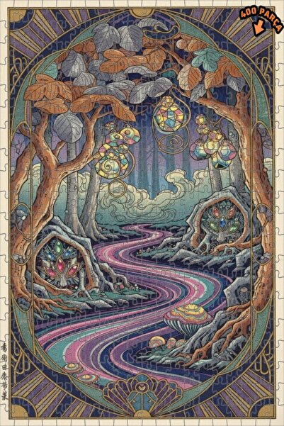 Teona Ahşap لغز خشبي مؤطر بطبقتين من ماركة Magical Forest River Road Art، 400...