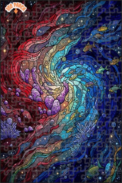 Teona Ahşap لغز خشبي فني من الزجاج بمظهر فسيفساء ساحر تحت الماء 150 قطعة 20x30