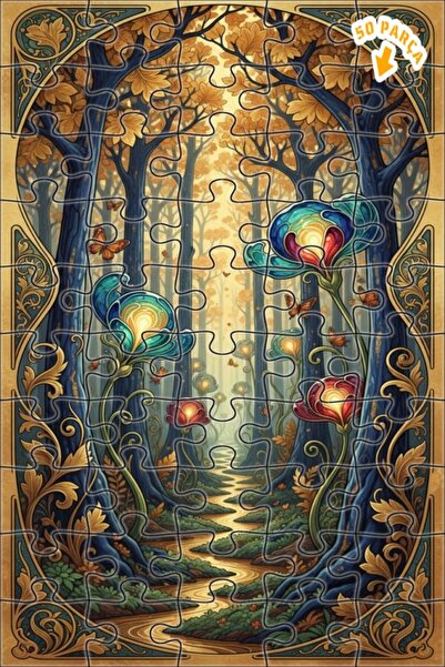 Teona Ahşap لغز خشبي مؤطر بطبقتين، بتصميم فني يشبه لوحة زيتية لبوابة الغابة ا...