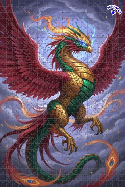 Teona Ahşap لغز فني بمظهر لوحة زيتية لتنين أسطوري بأجنحة وترتر ذهبي 600 قطعة ...