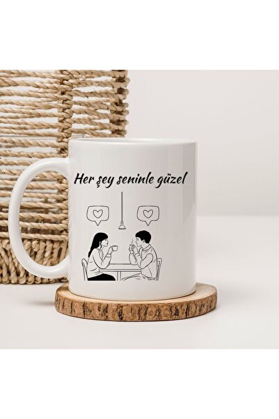 kubdekor Everything Is Beautiful with You Couple Drinking Coffee B Printed Mu...