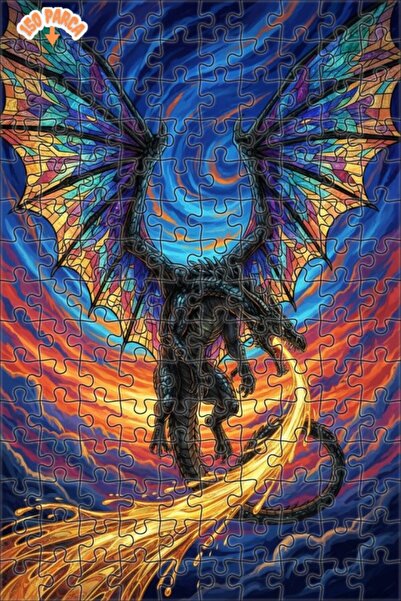 Teona Ahşap لغز خشبي بإطار مزدوج الطبقات مع أجنحة زجاجية ملونة ينفث النار على...