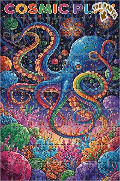 Teona Ahşap لغز خشبي بمظهر لوحة زيتية لحبار البحر الأزرق والكريستالات الكونية...