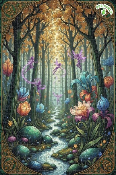 Teona Ahşap لغز خشبي بتصميم غابة ساحرة بمظهر الألوان المائية 800 قطعة 70x50