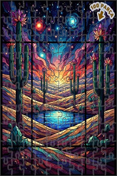 Teona Ahşap لوحة فنية بتأثير اللوحة الزيتية لمنظر ليلة الصحراء السحرية، لغز خ...