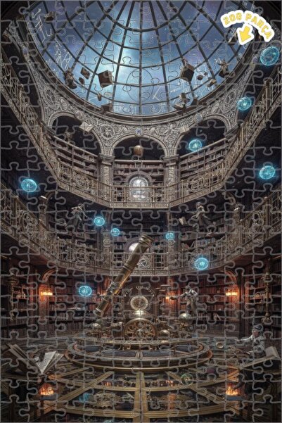 Teona Ahşap لغز خشبي مؤطر من طابقين مزين بلوحة زيتية لمكتبة علماء الفلك الغام...