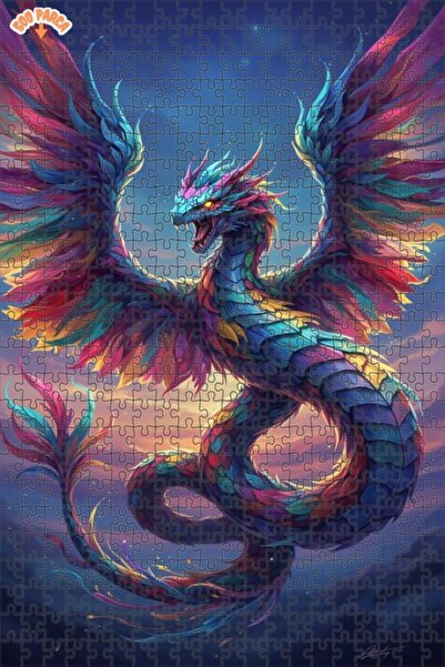 Teona Ahşap لغز خشبي مؤطر بطبقتين بتصميم فني يشبه لوحة زيتية لتنين قوس قزح، 5...