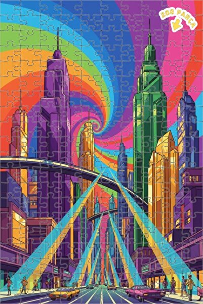 Teona Ahşap لغز خشبي مؤطر بطبقتين على شكل منظر مدينة قوس قزح الحلم 200 قطعة 2...