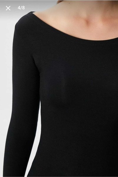 Adeyo Store Kayak Neck Need Long Sleeve Black Soft Top / Blouse