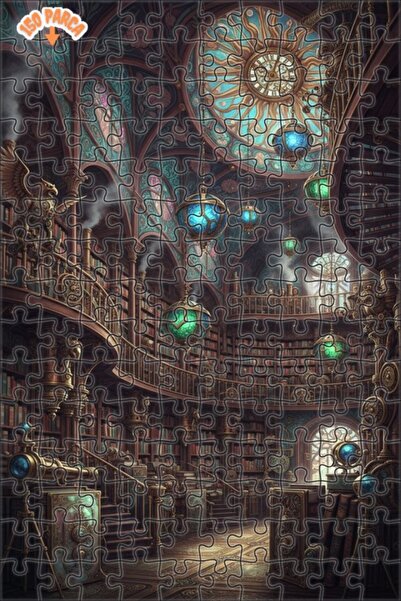 Teona Ahşap Steam Victorian Era Library Oil Painting Double-Decker Framed Woo...