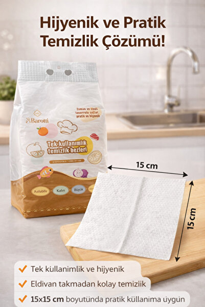 BEYZANA Büyük Boy Tek Kullanımlık Temizlik Bezi – 15×15 cm Hijyenik Bez (110 ...