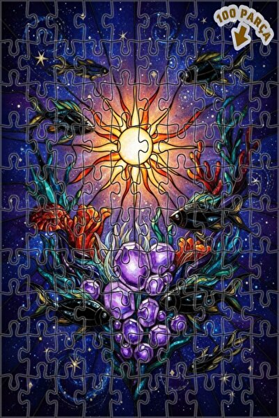 Teona Ahşap لغز خشبي ملون على شكل أسماك وعالم سحري مضاء بالشمس مع إطار مزدوج ...