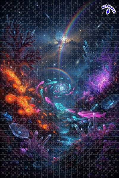 Teona Ahşap لغز الأسماك الملونة الرائعة والكون الكريستالي 600 قطعة 50×35