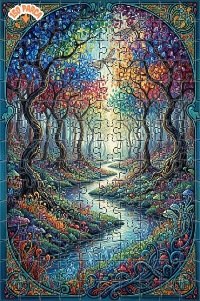 Teona Ahşap لغز فني بتصميم مشهد نهر الغابة الملونة، 150 قطعة، 20×30 سم