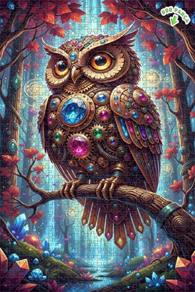 Teona Ahşap لغز خشبي على شكل بومة الغابة السحرية بمظهر ستيمبانك 800 قطعة 70×50