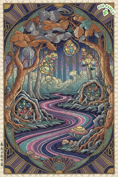 Teona Ahşap لغز خشبي مؤطر بطبقتين من ماركة Magical Forest River Road Art، 800...