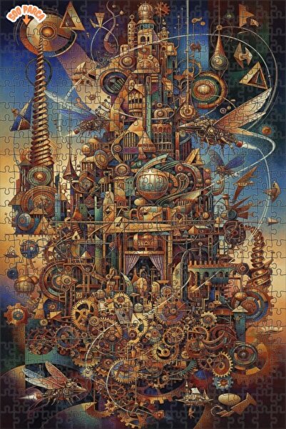 Teona Ahşap لغز خشبي مؤطر بطبقتين بمظهر لوحة زيتية لمدينة ميكانيكية غامضة 500...