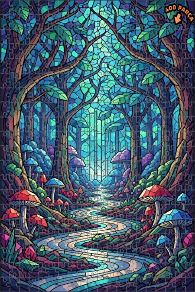 Teona Ahşap لغز خشبي مؤطر بطبقتين من فن الفسيفساء الغابة السحرية 400 قطعة 35x35