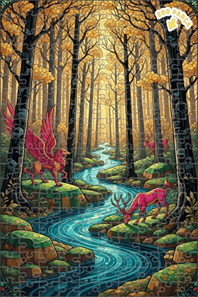 Teona Ahşap لغز خشبي مؤطر بطبقتين من الغابة الغامضة والغريفون والغزلان 200 قط...