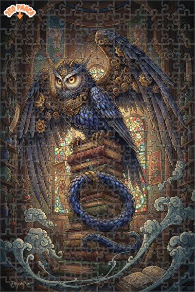 Teona Ahşap لغز خشبي على شكل مكتبة بومة مع ساعة بخارية 250 قطعة 30×30