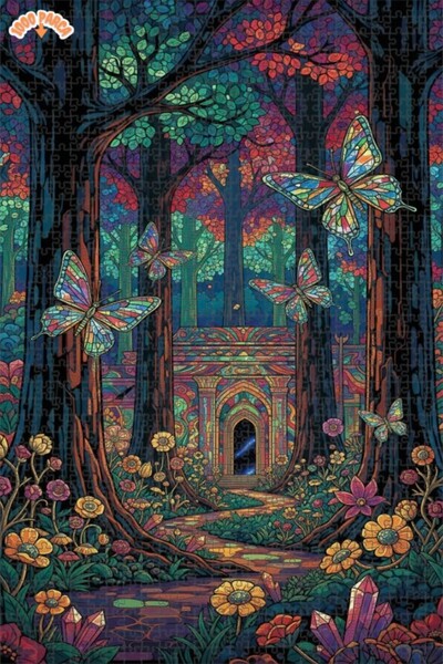 Teona Ahşap لغز خشبي مؤطر بطبقتين من فراشات الغابة السحرية 1000 قطعة 70x50