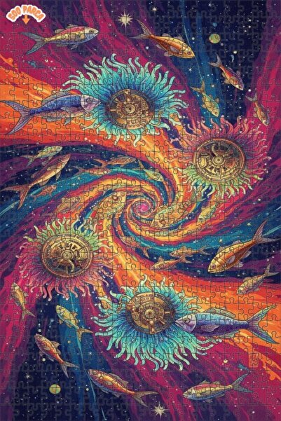 Teona Ahşap لغز فني بمظهر لوحة زيتية لأسماك مجرية وأشعة شمس غامضة 500 قطعة 50×30