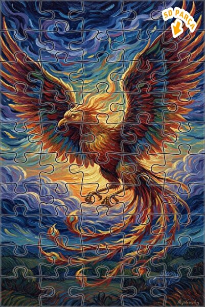 Teona Ahşap لغز خشبي بإطار مزدوج الطبقات بمظهر لوحة زيتية لطائر الفينيق الزمر...