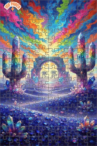 Teona Ahşap لغز فني بتصميم الصحراء الكريستالية والصبار الملون بمظهر الألوان ا...