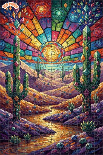 Teona Ahşap لوحة زيتية بتصميم الصحراء والشمس والصبار الكريستالي 250 قطعة 30×30