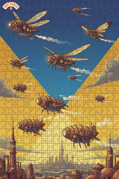 Teona Ahşap لغز خشبي بإطار مزدوج الطبقات يصور الحشرات البخارية فوق المدينة 50...