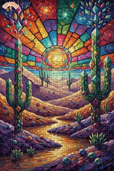 Teona Ahşap لوحة زيتية تصور صحراء الشمس مع الصبار الكريستالي، 500 قطعة، مقاس ...