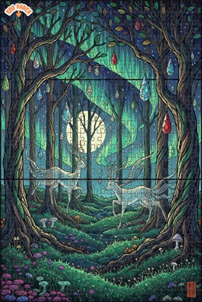 Teona Ahşap لغز خشبي مؤطر بطبقتين لغزلان الغابة الغامضة 500 قطعة 50×30